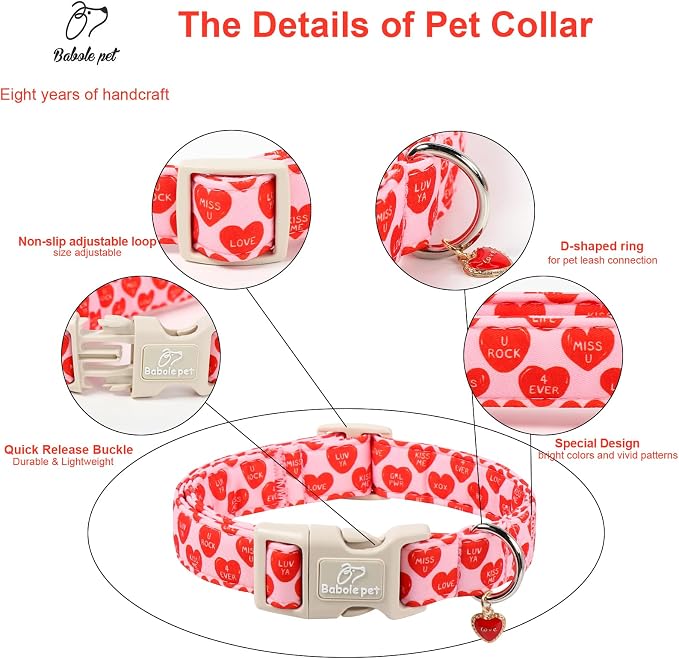 Valentines Dog Collar for Large Dogs - Valentine Red Conversation Hearts Dog Collars, Love Boy Girl Dogs Collars, Lightweight Adjustable Cute Puppy Collar with Quick-Release Buckle XL