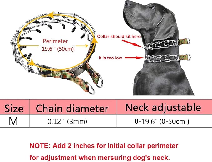Dog Training Collar, Dog Prong Collar,High Strength Quick Release Metal Buckle,Comfort Rubber Tips,for Medium Dogs(3.0mm, 19.6-Inch, Camouflage Green)