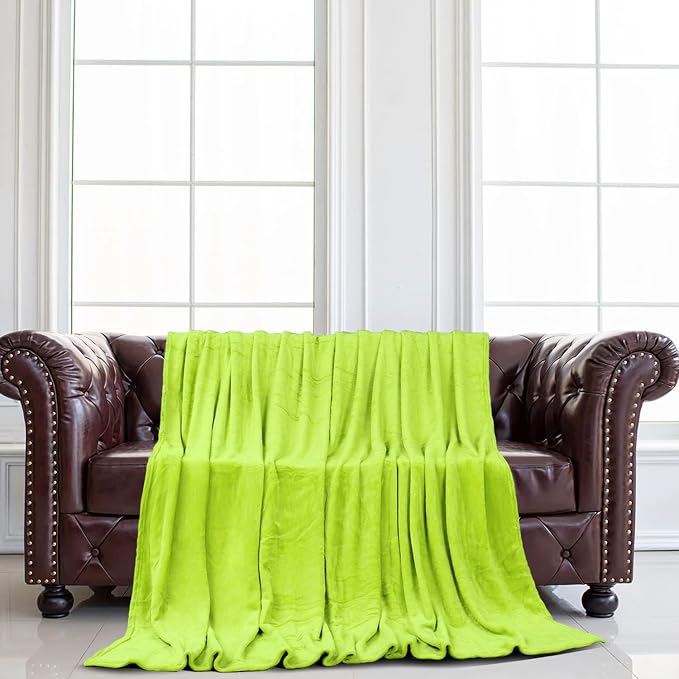uxcell Flannel Fleece Blanket Queen Size - Soft Lightweight Plush Microfiber Bed Blanket for Sofa or Couch, Machine Washable Blankets Fleeces, Chartreuse 78x90 Inch
