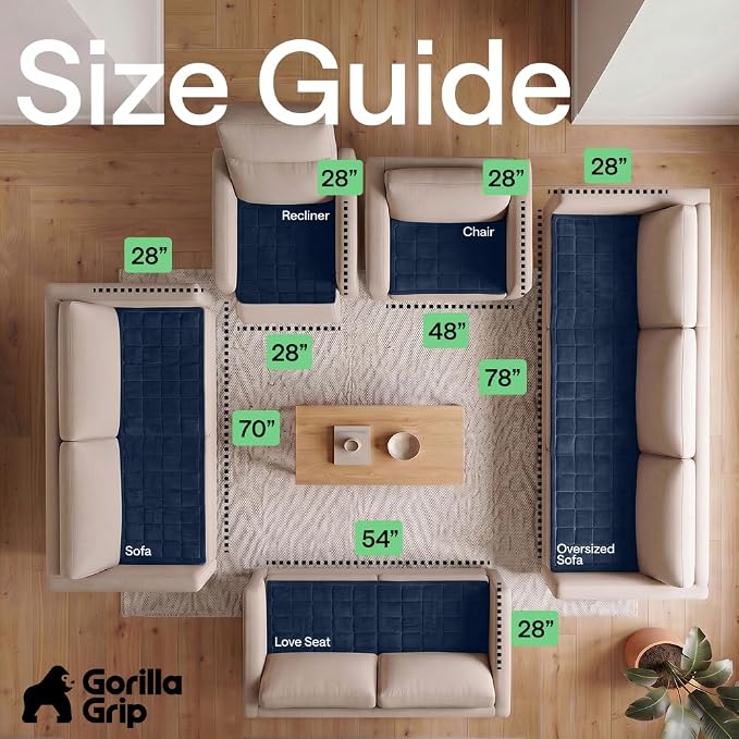GORILLA GRIP Slip and Leak Resistant Plush Quilted Large Chair Cushion Cover Blanket, Soft Couch Covers for Sofa Dogs, Machine Washable Furniture Protector Pet Friendly Couches, Navy, 48x28 Inches