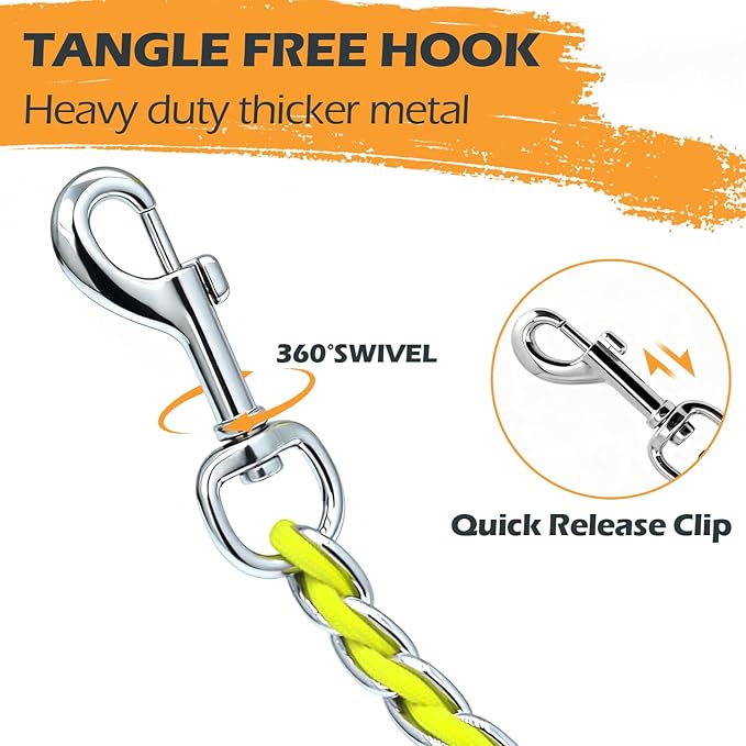 Chain Dog Leash Chew Proof Metal Leash for Medium Large Dogs, Chain Link Dog Anti Chew 5.2FT / 4FT Strong Anti Bite Comfortable Soft Padded Handle (Yellow, 5FT(80-150lb))