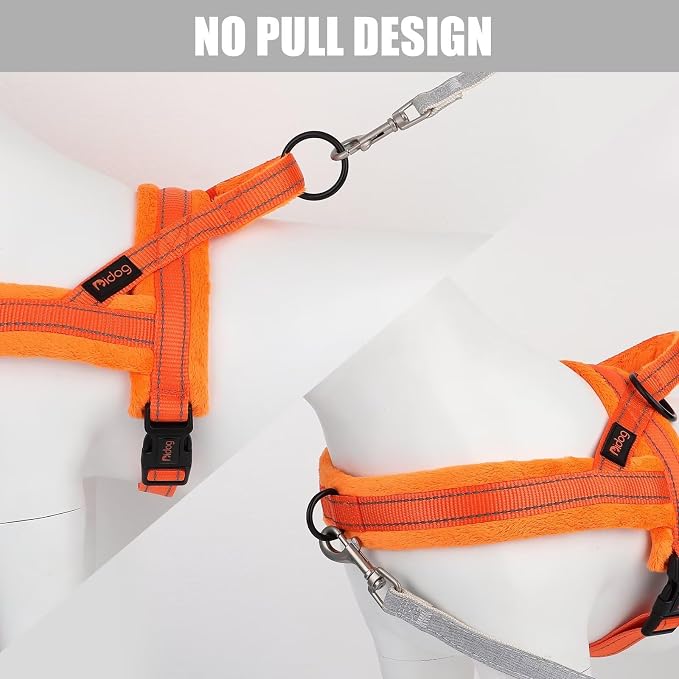 Didog Soft Flannel Padded Dog Vest Harness, No Pull/Quick Fit Reflective Dog Strap Harness, Easy for Training Walking (M:Chest 21-26", Orange)