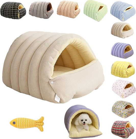 Cozy Monster Cat Bed, Niopets Cave Style Pet Bed, Warm Cats Tent Nest for Sleeping & Lounging, Removable and Washable Winter Closed-Off Cat Bed, Cute House for Small Dogs and Pets (A, Large)