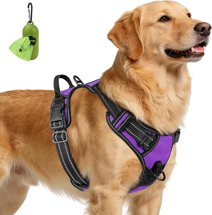 Joytale No Pull Dog Harness for Extra Large Dogs, Reflective Pet Vest with Front Clip, Adjustable Soft Padded Harnesses with Easy Control Handle for Training and Walking, Purple, XL