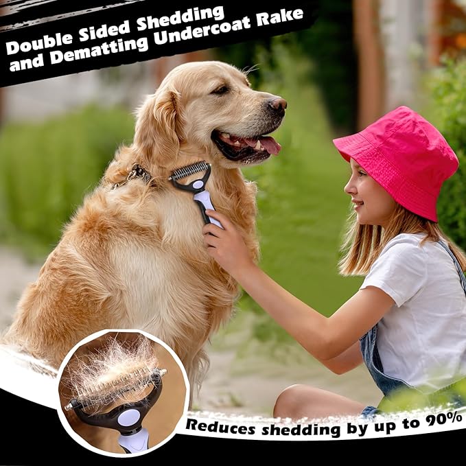 3PCS Self Cleaning Slicker Brush & Pet Grooming Rake & Flea Comb for Dogs,Cats and Horses | Double-Sided Dematting Comb & Skin Friendly Deshedding Grooming Tool | Pet Supplies(Light Purple)