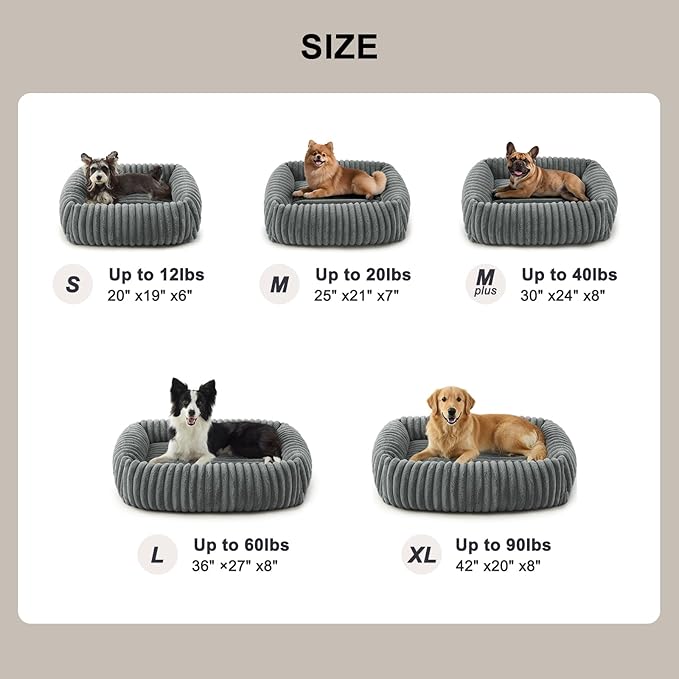 FURTIME Dog Bed for Small Dogs, Washable Orthopedic Dog Cat Bed with Removable Cover, Rectangle Soft Calming Sleeping Puppy Bed Durable Pet Cuddler with Anti-Slip Bottom, Grey, S (20"x19"x6")