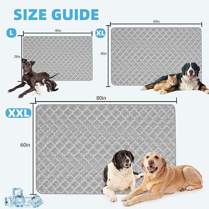 PUPTECK Dog Cooling Mat Pad for Medium Large Dogs, Cooling Blanket for Kennels Crate Floor, Dog Cat Summer Sleeping Bed Outside, Washable & Portable, XX-Large 60"x80"