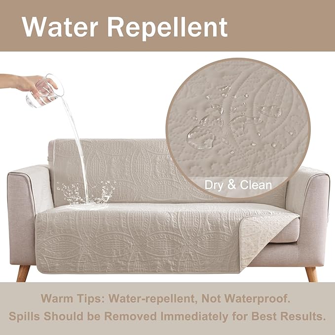 Quilted Beige Grand Sofa Couch Covers, Soft Cozy Couch Protector for 4 Cushion Couch, Cover for Super Large Sofa, Oversized Grand Sofa Slipcovers Water-Repellent (Grand Sofa 88", Beige Cream)