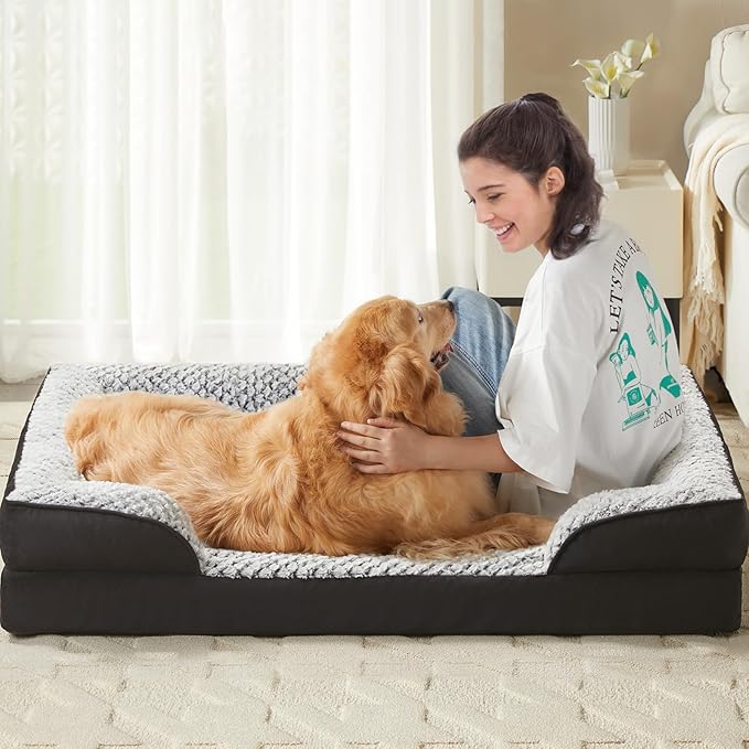LEXTRO Orthopedic Dog Bed for Medium Dogs, Egg Crate Foam Bed for Medium Dogs, Equipped with Removable Waterproof Pillow Cover and Anti-Slip Bottom, Pet Bed