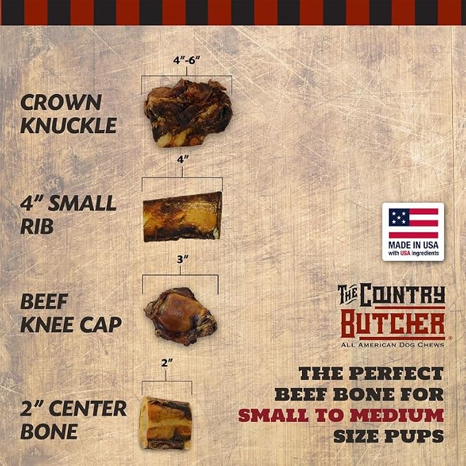 THE COUNTRY BUTCHER 2" Beef Marrow Dog Bones for Aggressive Chewers, Medium Breed Dog Treat, Natural, Tough, Chew Toy, Made in the USA, 12 Count