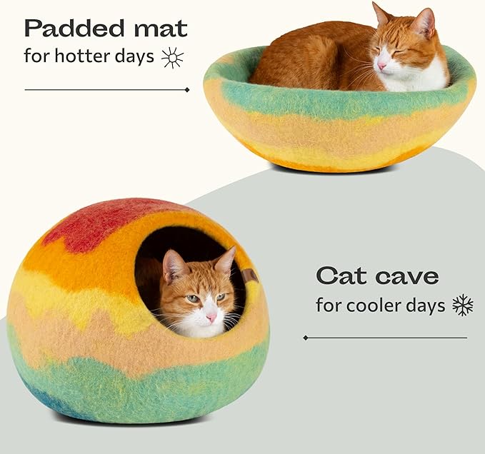 MEOWFIA Cat Cave – Premium Felt Cat Enclosure for Indoor Cats, Handmade Merino Wool (Tucson Sunset, Medium)