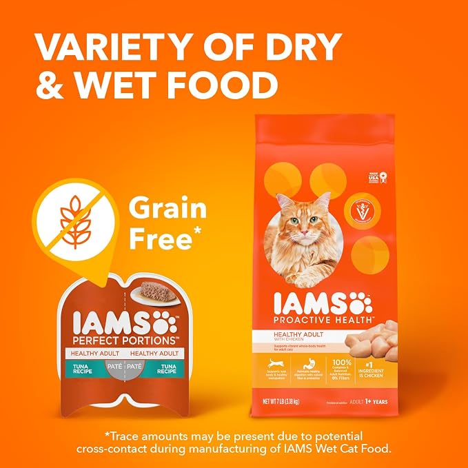 IAMS Perfect Portions Sensitive Digestion & Skin Wet Cat Food Pate, Healthy Adult Grain Free Pate, Chicken and Tuna Recipe, 2.6 oz. (24 Twin Packs)