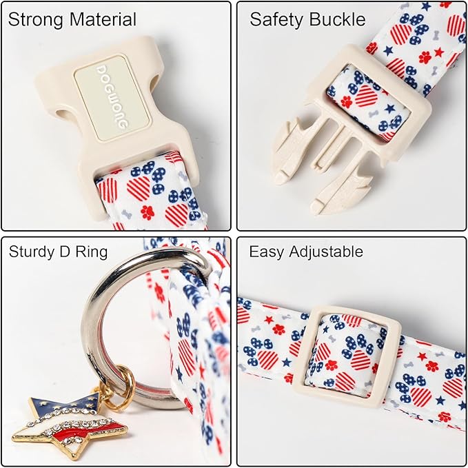 DOGWONG 4th of July Dog Collar for Medium Dogs, Patriotic American Flag Dog Collar for Small Medium Dogs, Neck 14-21 inches