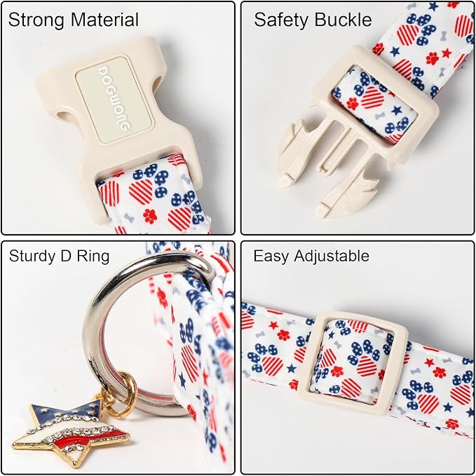 DOGWONG 4th of July Dog Collar for Large Dogs, Patriotic American Flag Dog Collar for Medium Lrage Dogs, Neck 39-60 inches