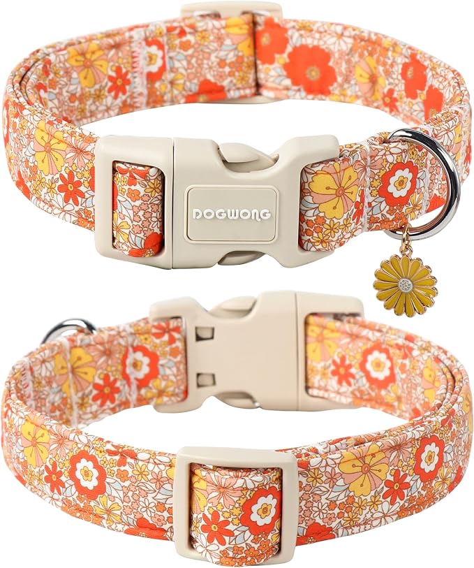 DOGWONG Fall Flower Dog Collar- Cute Flower Dog Collars Adjustable Floral Dog Collar for Girl Female Small Medium Large Dogs XL