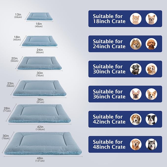 Dog Bed Mat, Crate Pad Reversible,Soft Kennel Pad, Washable Dog Crate Mat (Cool and Warm),Pet Sleeping Mattress for Small Medium Dogs XB009 (42''x28'',Blue)