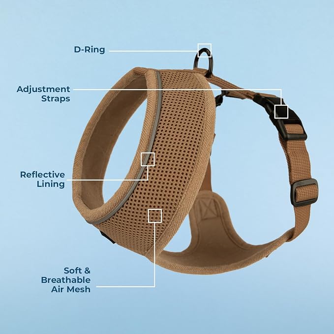 Best Pet Supplies Voyager Aerolite Over the Head Dog Harness, No Pull Breathable Air Mesh Vest, Quick Dry with Reflective Stitching, Adjustable Escape Resistant Harness - Beige, Large