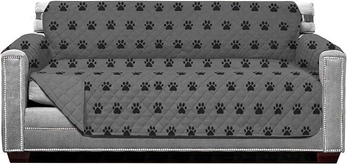 Sofa Shield® Couch Slip Covers for Dogs, Reversible Furniture Protector with Strap, Stain and Tear Resistant Cushion Cover, 70 inch Seat, Machine Washable Slipcover Pets, Cats, Paw Gray Black