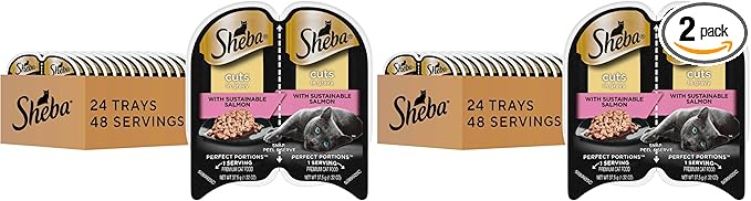 Sheba Perfect Portions Wet Cat Food Cuts in Gravy, with Sustainable Salmon, 2.6 oz. Twin-Pack Trays (24 Count, 48 Servings) (Pack of 2)