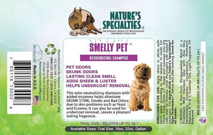 Nature's Specialties Smelly Pet Dog Shampoo for Pets, Natural Choice for Professional Groomers, Lasting Clean Smell, Made in USA, 32 oz