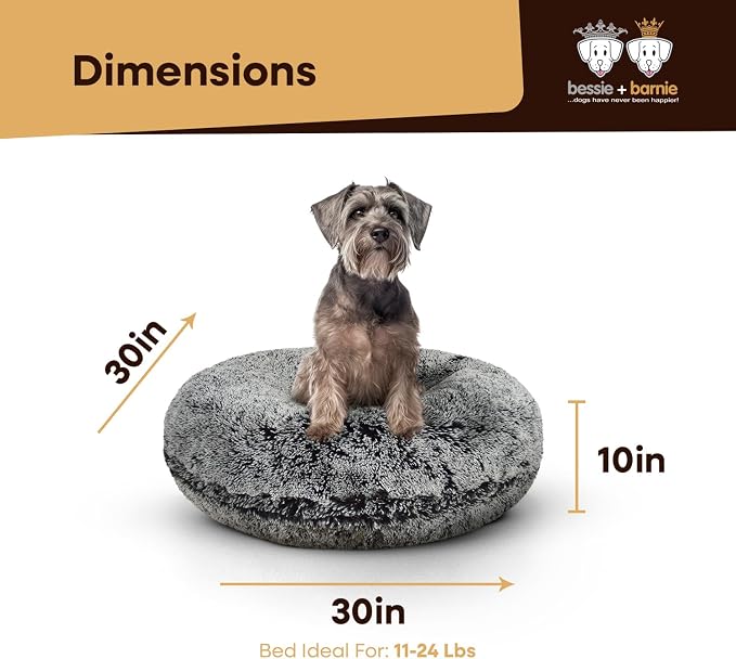 Bessie + Barnie Bagel Bed for Dogs and Cats – Round Pet Bed with 360-Degree Zipper, Waterproof Liner, Machine Washable Cover, Eco-Friendly Polyfill – Plush Donut Puppy Bed for Dogs