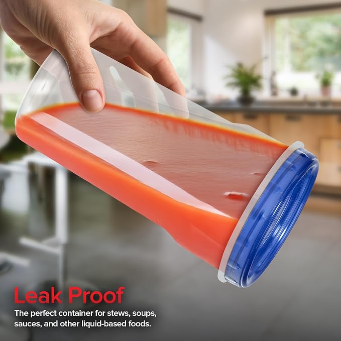 Stock Your Home 48oz Plastic Containers with Twist Top Lids (6 Pack), 1.5 Quart Freezer Containers with Lids for Leftover Food, Airtight Reusable Soup Containers, Microwave and Dishwasher Safe