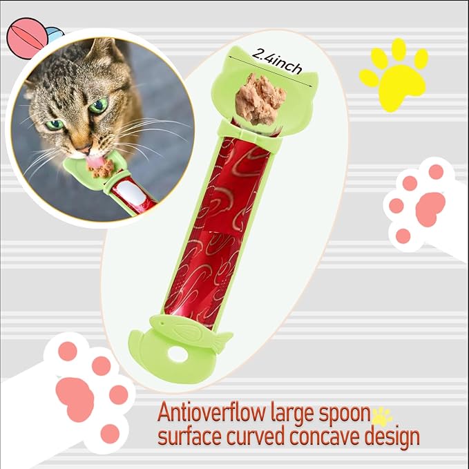 2 in 1 Pet Cat Strip Snack Feeder, Portable Cute Sliding Cat Treat Feeding Spoon&Cat Food Spoon for Wet Food（3pcs）