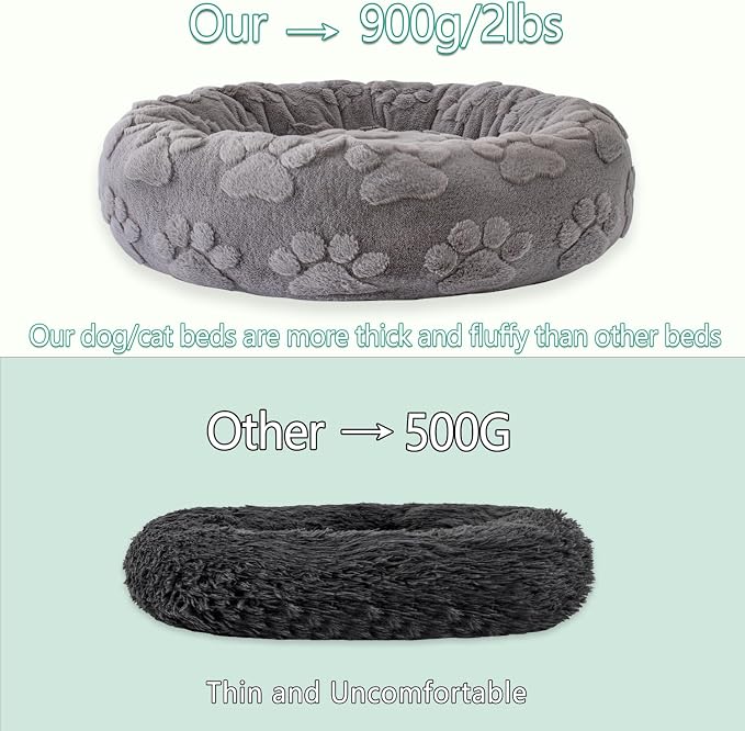 23 Inch Calming Dog Bed for Small Dogs Cats, Kitty Puppy Round Anti-Anxiety Warm Bed, Soft Cozy Anti-Slip Donut Washable Pet Bed, Fits up to 30 lbs Pets