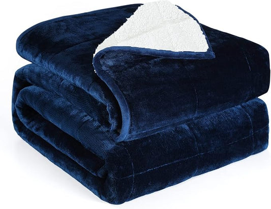Alomidds Weighted Blanket for Adults(Twin Size 20lbs),Fluffy Warm Sherpa & Cozy Soft Flannel Snuggle Thick Heavy Blanket Great for Sofa Bed, 48x72 inches, Navy