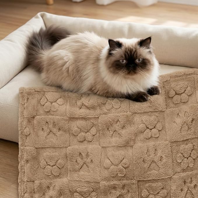 Americanflat 30x40 Jacquard Fleece Throw Blanket - Soft and Breathable Pet Blankets for Couches, Bed, Chair - Fleece Blanket for Home, Bedroom, or Outdoor - Taupe Paw Print Blankets for Dogs or Cats