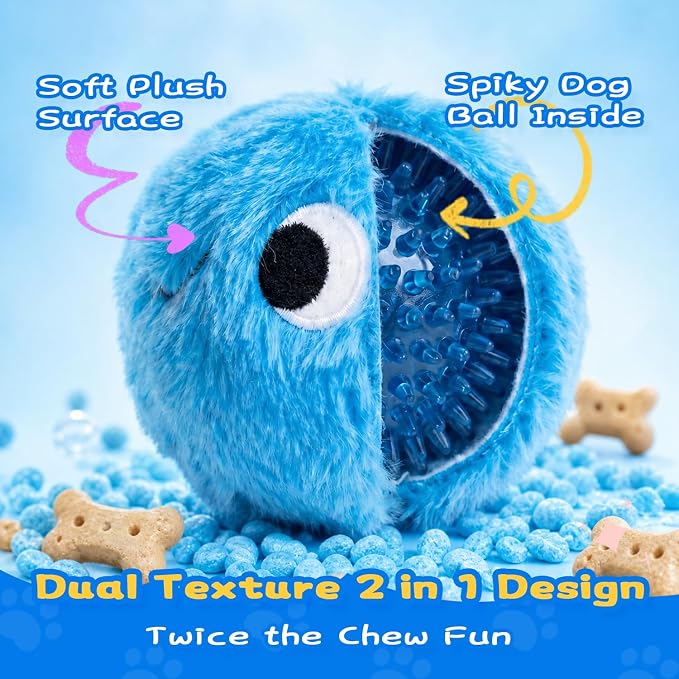 lilfrd Squeaky Dog Chew Toys, Spiky Bouncy Rubber Dog Toy Balls, Plush Toy for Small Medium Dogs, Teeth Cleaning