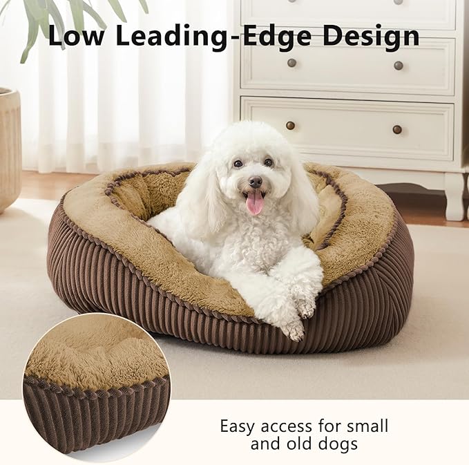 Dog Beds for Small Medium Large Dogs & Cats. Washable Pet Bed, Orthopedic Dog Sofa Bed, Soft Calming Sleeping Warming Puppy Bed (Brown, Large-(30’’x 24’’x 9’’))