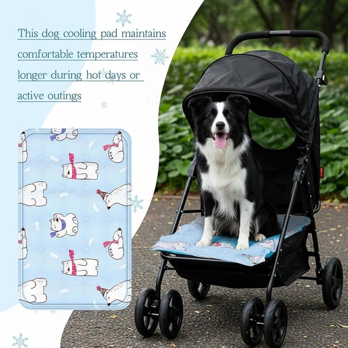 Nuanchu Dog Stroller Cooling Mat, Waterproof Gel Pet Cooling Pad for Summer, Washable Cat Sleeping Blanket, Portable Ice Gel Travel Mat for Cats, Crates, Car Seat(23.62 x 35.43 Inches,Colorful Bear)