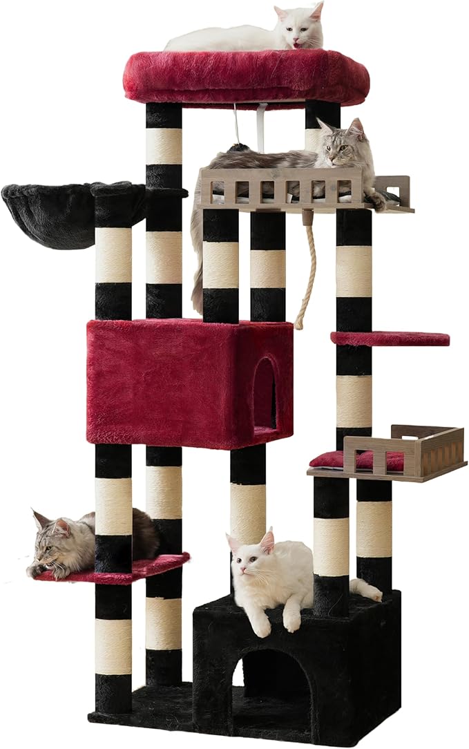 Gitelsnour Maine Coon Cat Tree, Heavy Duty Cat Tree for Indoor Cats Large Adult, Gothic Cat Tower for Large Cats 20 lbs+ with Hammock, 2 Big Perches, 2 Cat Condos, 15 Scratching Posts, Black GCT033BR