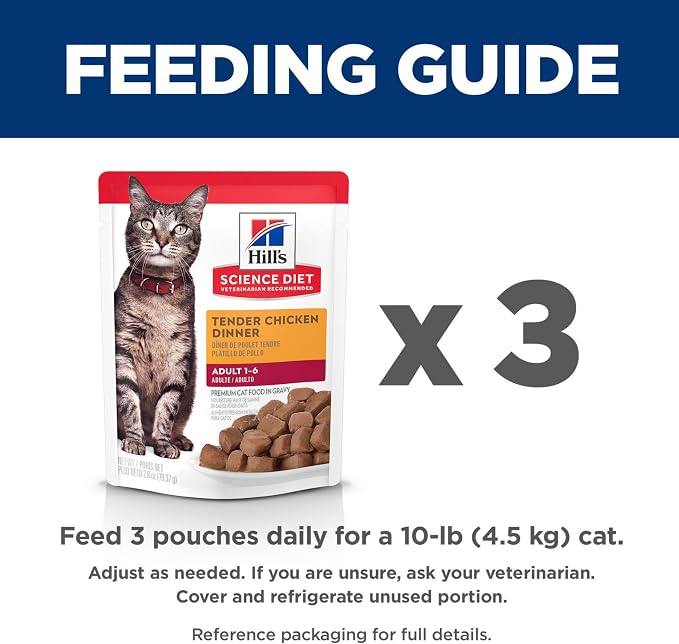 Hill's Science Diet Adult 1-6 Wet Cat Food, Tender Chicken, 2.8 oz. Pouches, 24-Pack