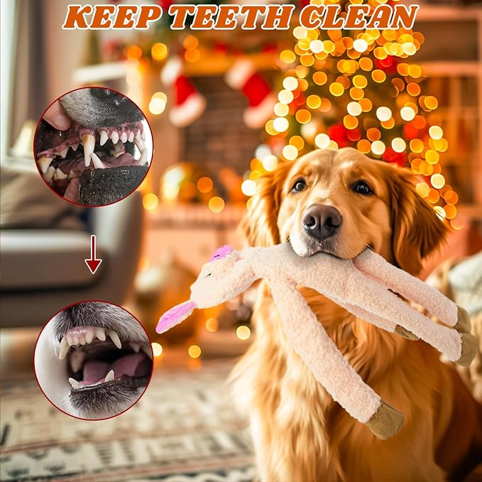 3 Pack No Stuffing Crinkle Squeaky Plush Dog Toy | Interactive, Not for Aggressive Chewers, suit for small medium large breed tug game Orange Fox Pink Pig Blue Hippo