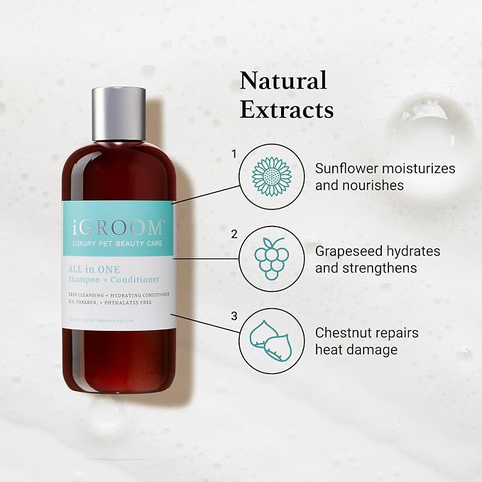 iGroom All-in-One Dog Shampoo + Conditioner, Luxury Pet Beauty Care, Deep Clean All Coat Types, Hydrate and Condition Coat, Made in the USA, 16 oz