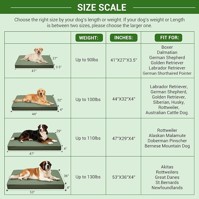 Vonabem Outdoor Dog Bed Waterproof Washable, XL Large Dogs Crate Pad 42 inch, Wipeable Leather Pet beds, Foam Anti-Slip Kennel Pads with Removable Cover Reversible, 41"x27" Green
