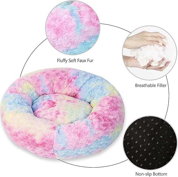 Calming Dog Bed for Medium Dogs Cats, Puppy 31'' Round Anti-Anxiety Warm Fluffy Plush Faux Fur Bed, Soft Anti-Slip Donut Washable, Cozy Medium Puppy Bed, Fits up to 50 lbs Pets