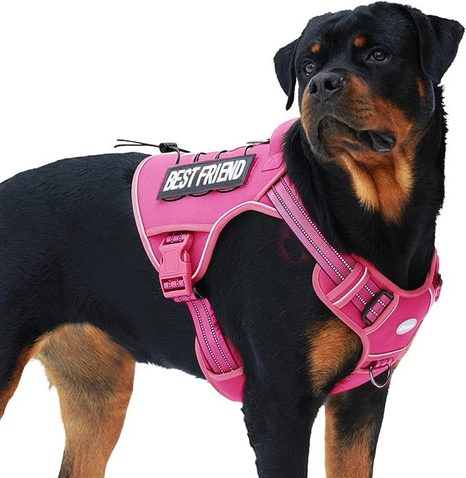 Auroth Tactical Dog Harness for Large Dogs No Pull Adjustable Pet Harness Reflective K9 Working Training Easy Control Pet Vest Military Service Dog Harnesses Rose Red XL