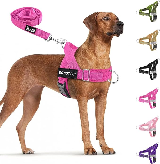 SlowTon No Pull Dog Harness - Heavy Duty Dog Harness and Leash Set for Medium Large Dogs, Reflective Tactical Harness with Soft Padded and Front Clip for Easy Walk and Training (FU, XL)