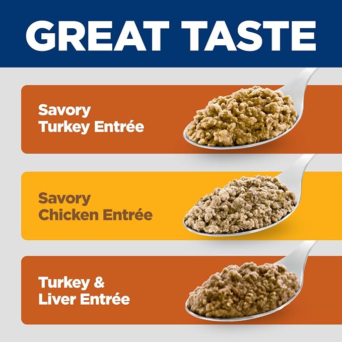 Hill's Science Diet Adult 1-6 Wet Cat Food Variety Pack, Savory Entrée Turkey & Liver, Chicken, and Turkey, 5.5 oz. Cans, 12-Pack