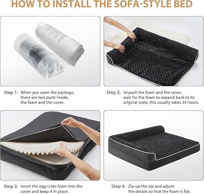 BFPETHOME Orthopedic Dog Beds for Large Dogs-Waterproof Sofa Dog Bed with Removable Washable Cover, Big Pet Bed with Waterproof Lining and Nonskid Bottom,Pet Bed for Large Dogs
