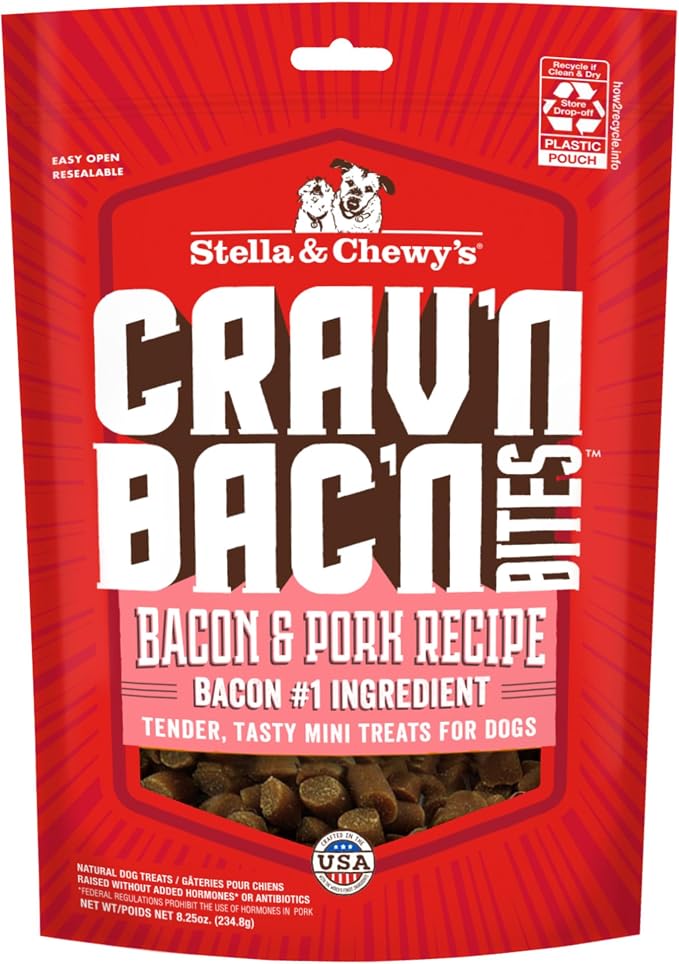 Stella & Chewy's Training Dog Treats - Crav'n Bac'n Soft Bacon & Pork Bites - Premium USA Made - Low Calorie Rewards - 8.25oz