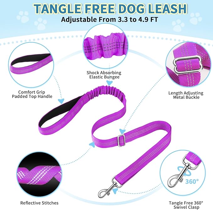 Lukovee No Pull Dog Harness and Leash Set, Soft Padded Small Dog Harness, Neck & Chest Adjustable Reflective Vest Puppy Harness with 4ft Lightweight Anti-Twist Dog Leash for Small Dogs (Purple, M)