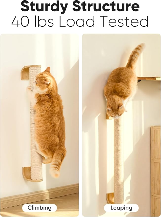FUKUMARU Cat Wall Scratcher, 28" Wall Mounted Kitten Scratching Post, Sturdy Sisal Climbing Tree for Indoor Cats