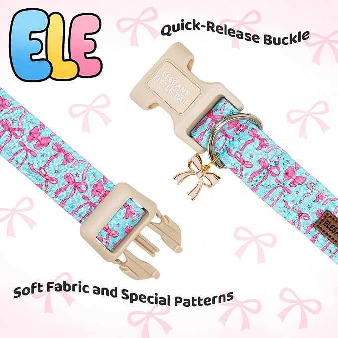 Elegant little tail Dog Collar,Pink Sailor Bow Pattern Pet Collars Dog Cotton Soft Sturdy Puppy Collars Female or Male Adjustable Collar for Small Medium Large Dogs