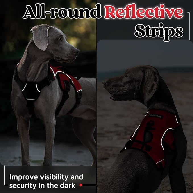 rabbitgoo Escape Proof Dog Harness, Soft Padded Full Body Pet Harness, Reflective Adjustable No Pull Vest with Lift Handle and Leash Clip for Large Dogs Walking Hiking Training, XL, Red