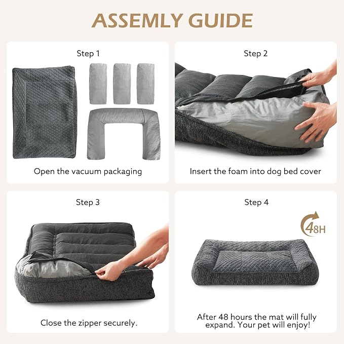 JOEJOY Orthopedic Dog Bed Medium Sized Dogs, Extra Thick Supportive Big Dog Couch Bed with Sides, Ultra Soft Pet Bed Sofa, Grey, 35''x25''
