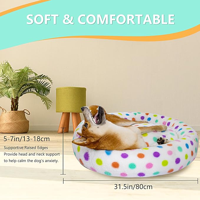 31 Inch Calming Dog Bed for Medium Dogs, Round Anti-Anxiety Warm Bed, Soft Cozy Anti-Slip Donut Washable Pet Bed, Fits up to 50 lbs Pets
